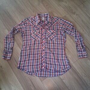Karman Mens Plaid‎ Pearl Snap Shirt Button Up Cowboy Western Casual Pockets